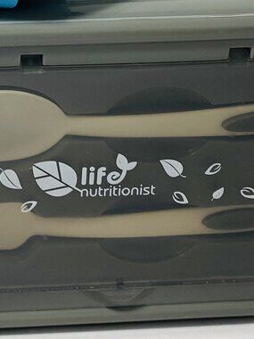 NEW Bento Box 3 Compartment W/Utensils Lif Nutritionist Allergen-Free Gray NWOT
